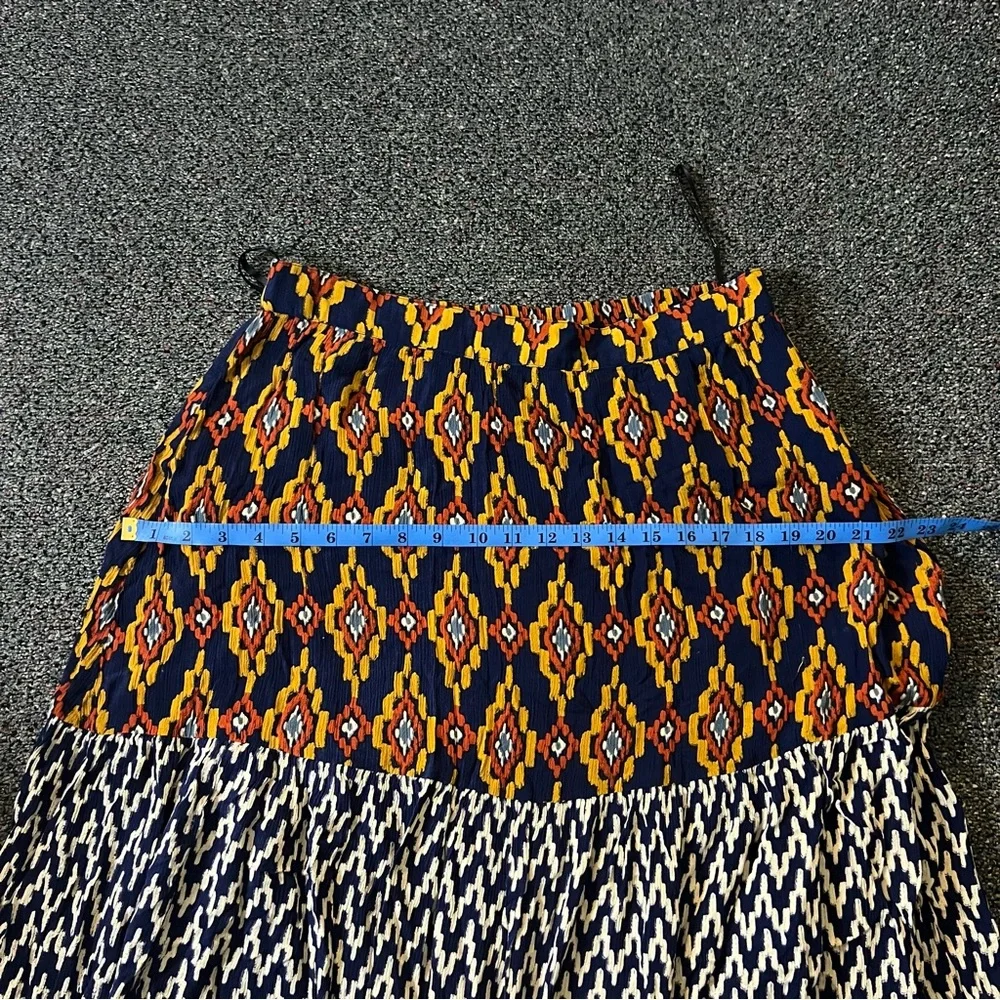 Navy Mixed Tribal & Chevron Print Midi Maxi Flowy Boho Relaxed Fit Skirt Sz XL - Picture 13 of 15